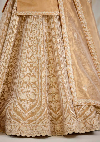Gold gota embroidered tissue organza kurti lehenga set