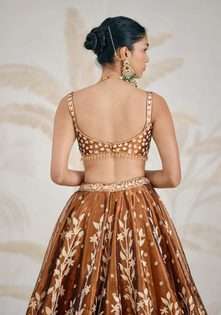 Coffee brown burnt orange gota embroidered lehenga set