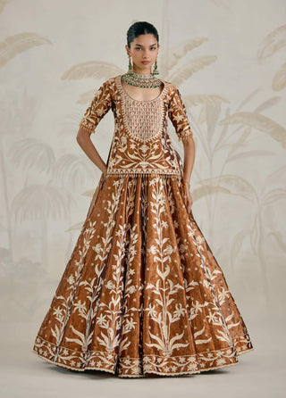 Coffee brown burnt orange gota kurti lehenga set