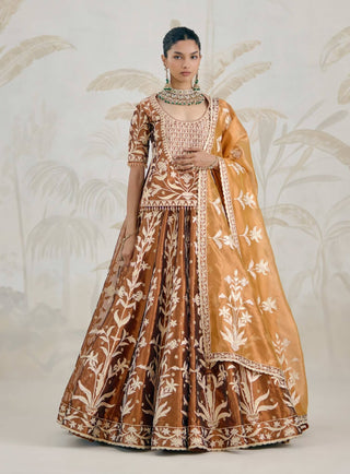 Coffee brown burnt orange gota kurti lehenga set