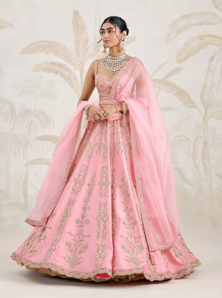 Rose pink zardozi embroidered raw silk lehenga set