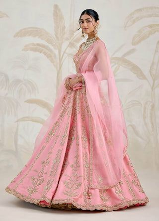 Rose pink zardozi embroidered raw silk lehenga set