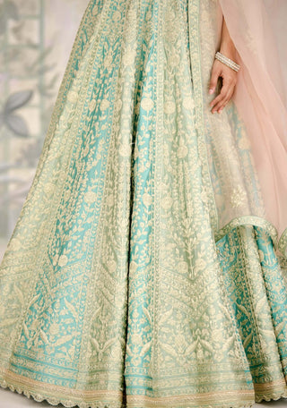 Hemlock green harbour blue zari dori embroidered lehenga set