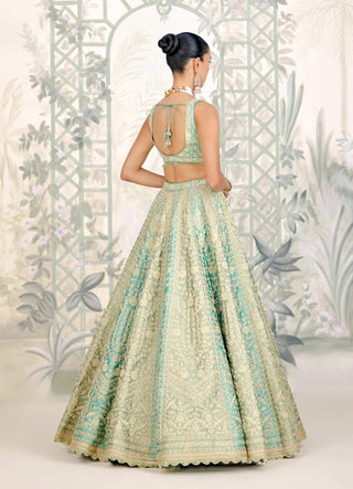 Hemlock green harbour blue zari dori embroidered lehenga set