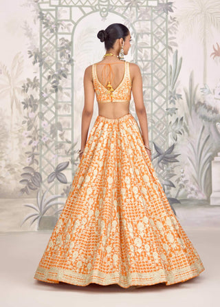 Marigold orange zari dori embroidered lehenga set