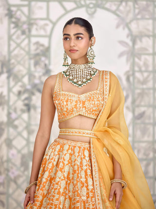 Marigold orange zari dori embroidered lehenga set