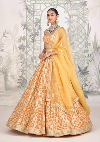 Marigold orange zari dori embroidered lehenga set