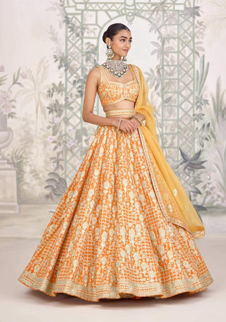 Marigold orange zari dori embroidered lehenga set