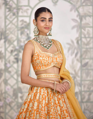 Marigold orange zari dori embroidered lehenga set