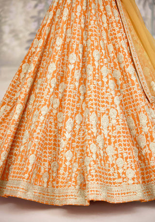 Marigold orange zari dori embroidered lehenga set