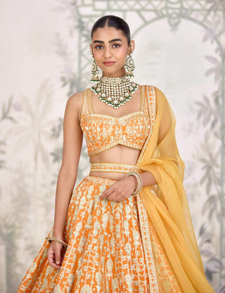 Marigold orange zari dori embroidered lehenga set