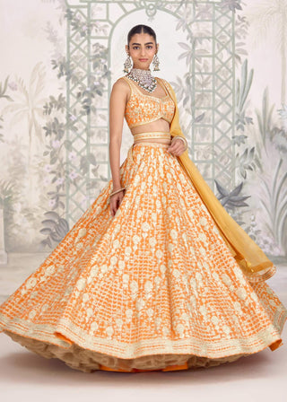 Marigold orange zari dori embroidered lehenga set