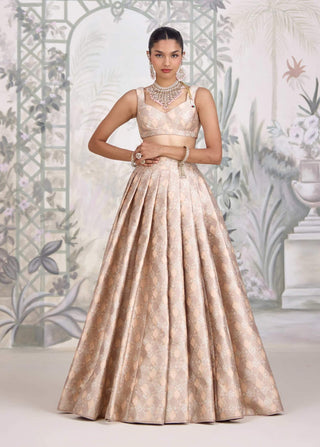 Moonlight gray Banarasi brocade pleated lehenga set
