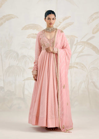 Old rose pink zardozi embroidered anarkali set
