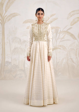 Ivory zardozi embroidered chanderi anarkali set