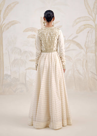 Ivory zardozi embroidered chanderi anarkali set