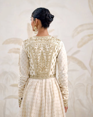 Ivory zardozi embroidered chanderi anarkali set