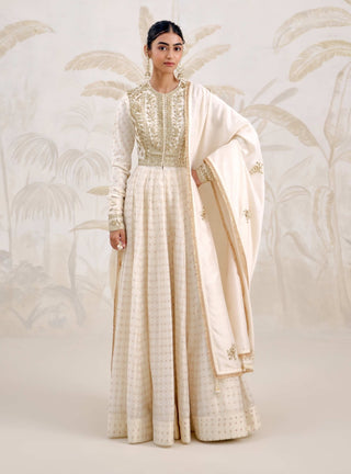Ivory zardozi embroidered chanderi anarkali set