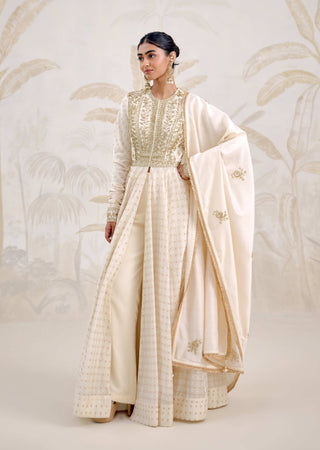 Ivory zardozi embroidered chanderi anarkali set
