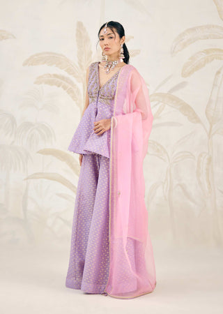 Full orchid lavender ensemble styled for sangeet celebration