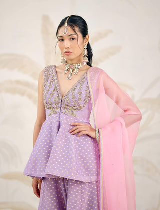 Organza dupatta movement with lavender sharara set