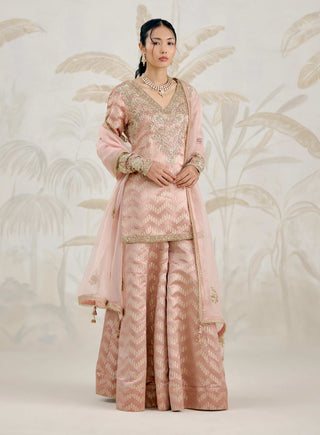 Old rose pink zardozi embroidered sharara set