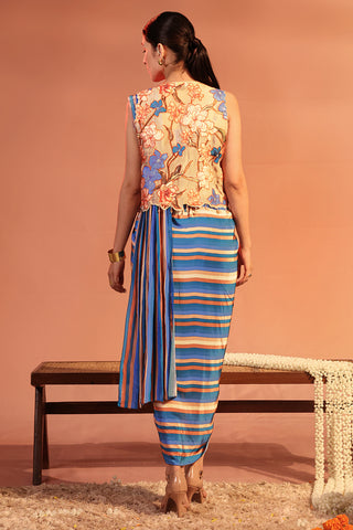 Blue Adira Embroidered Drape Dress Set by Soup By Sougat Paul available on Indiaspopup.com