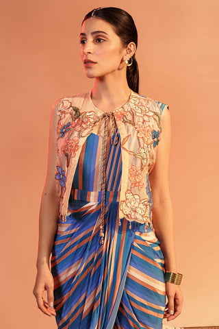 Blue Adira Embroidered Drape Dress Set by Soup By Sougat Paul available on Indiaspopup.com