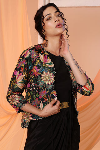 Black Aarani Embellished Drape Dress And Jacket by Soup By Sougat Paul available on Indiaspopup.com