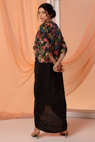 Black Aarani Embellished Drape Dress And Jacket by Soup By Sougat Paul available on Indiaspopup.com