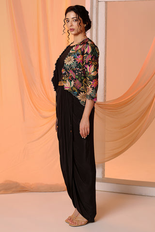 Black aarani embellished drape dress and jacket