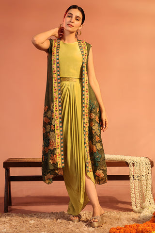 Green Sadira Embellished Drape Dress Set by Soup By Sougat Paul available on Indiaspopup.com