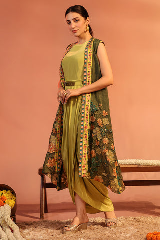 Green Sadira Embellished Drape Dress Set by Soup By Sougat Paul available on Indiaspopup.com