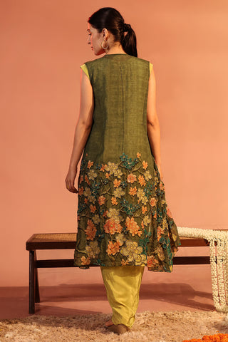 Green Sadira Embellished Drape Dress Set by Soup By Sougat Paul available on Indiaspopup.com