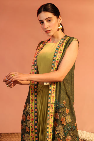 Green Sadira Embellished Drape Dress Set by Soup By Sougat Paul available on Indiaspopup.com