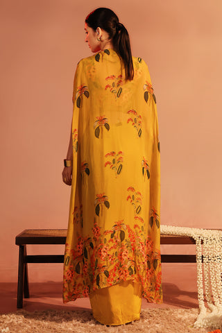 Yellow Tamaya Embellished Drape Skirt Set With Cape by Soup By Sougat Paul available on Indiaspopup.com