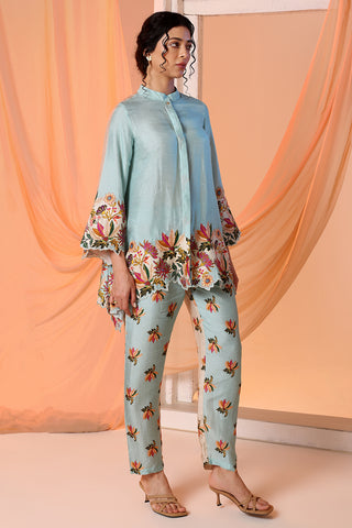 Blue Aarani Embroidered Tunic And Pants by Soup By Sougat Paul available on Indiaspopup.com