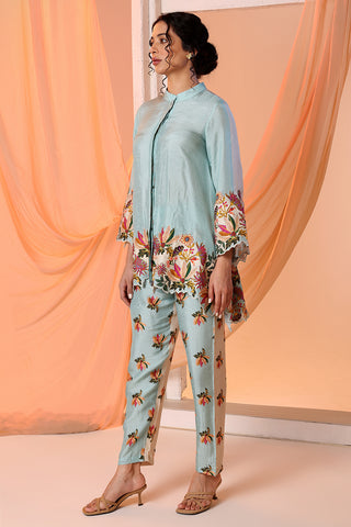 Blue Aarani Embroidered Tunic And Pants by Soup By Sougat Paul available on Indiaspopup.com