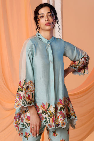 Blue Aarani Embroidered Tunic And Pants by Soup By Sougat Paul available on Indiaspopup.com