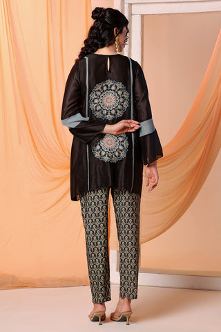 Black Eraya Applique Asymmetric Tunic Set by Soup By Sougat Paul available on Indiaspopup.com