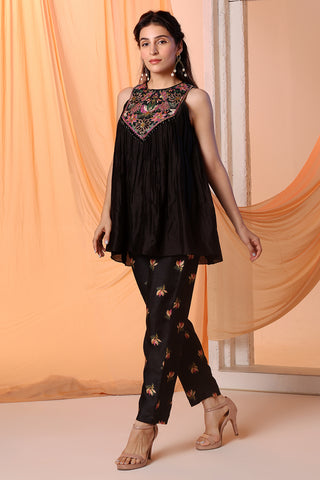 Black Aarani Gathered Top And Pants by Soup By Sougat Paul available on Indiaspopup.com