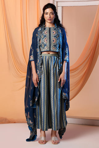 Navy blue earaya printed co-ord set and cape