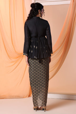 Black Eraya Embellished Drape Skirt Set by Soup By Sougat Paul available on Indiaspopup.com