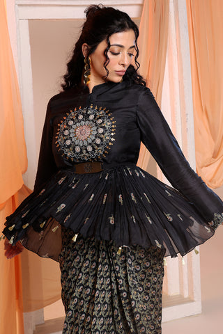 Black Eraya Embellished Drape Skirt Set by Soup By Sougat Paul available on Indiaspopup.com