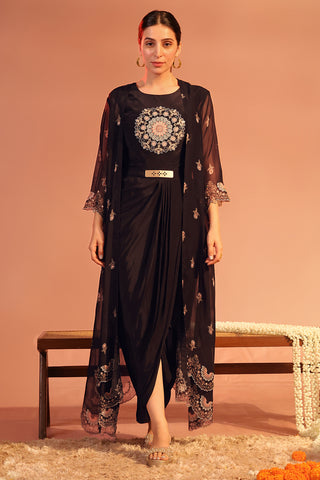 Black eraya embellished drape dress set