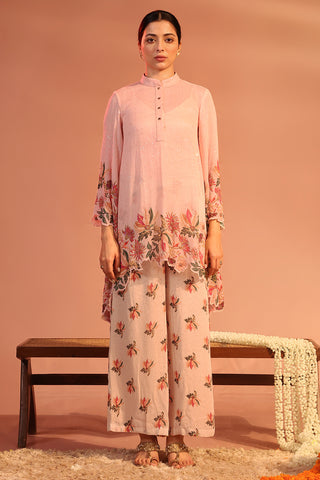 Baby Pink Aarani Asymmetric Sequin Tunic Set by Soup By Sougat Paul available on Indiaspopup.com