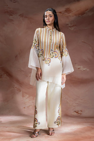 Beige Nooma appliqué tunic with pants