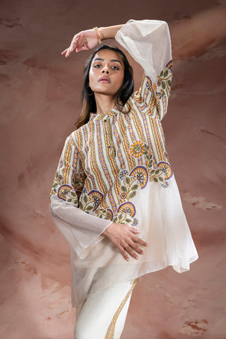 Beige Nooma appliqué tunic with pants