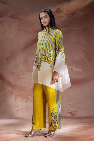 Yellow Nooma appliqué kurta with pants