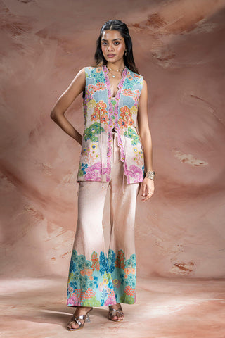 Pink Kaia embroidered top with flared pants